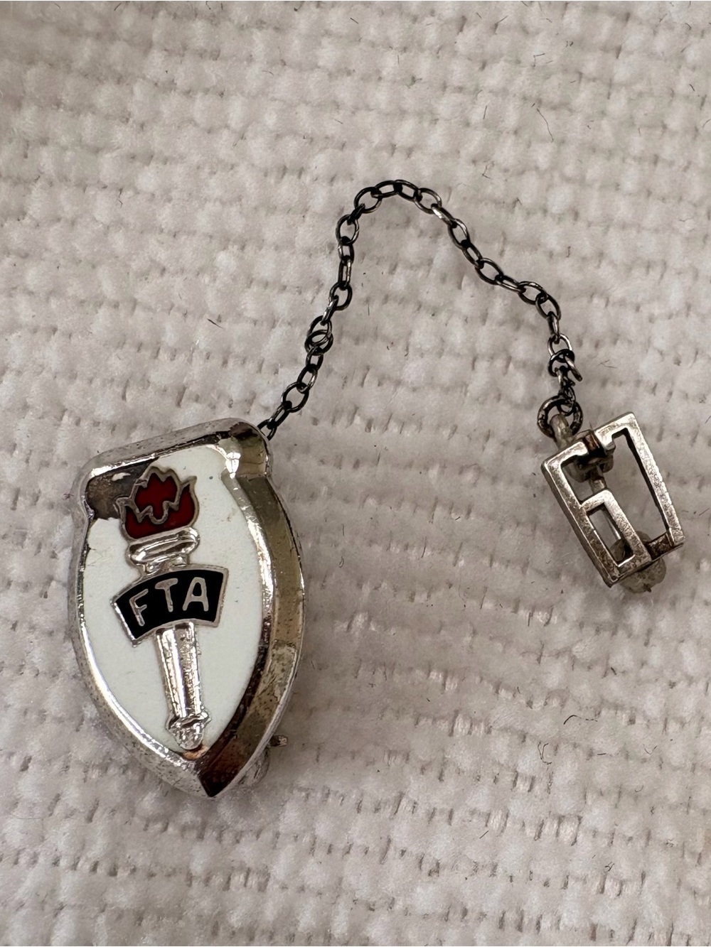 Sterling Silver and White FTA Torch Badge Clip - Kids Accessory